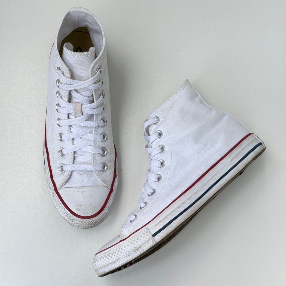 Converse All Star Chuck Taylor High Top Women 8.5 White Retro Canvas Sneakers